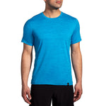 Brooks Luxe Short Sleeve men's running shirt in heathered cerulean blue color