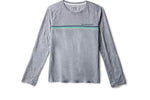 Brooks Distance Long Sleeve shirt in heather gray with teal and navy chest stripe
