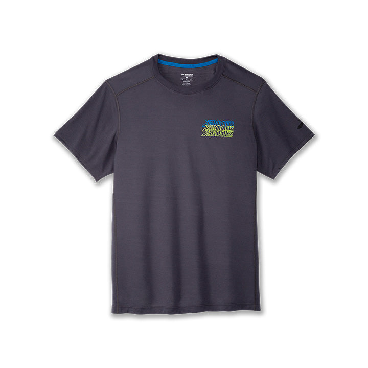 Brooks Distance Short Sleeve 3.0 men's running shirt in HTR Ash with gradient logo