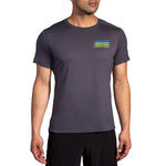Brooks Distance Short Sleeve 3.0 men's running shirt in asphalt gray with logo