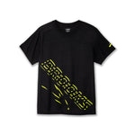 Brooks Distance Short Sleeve 3.0 men's running tee in black with neon yellow logo