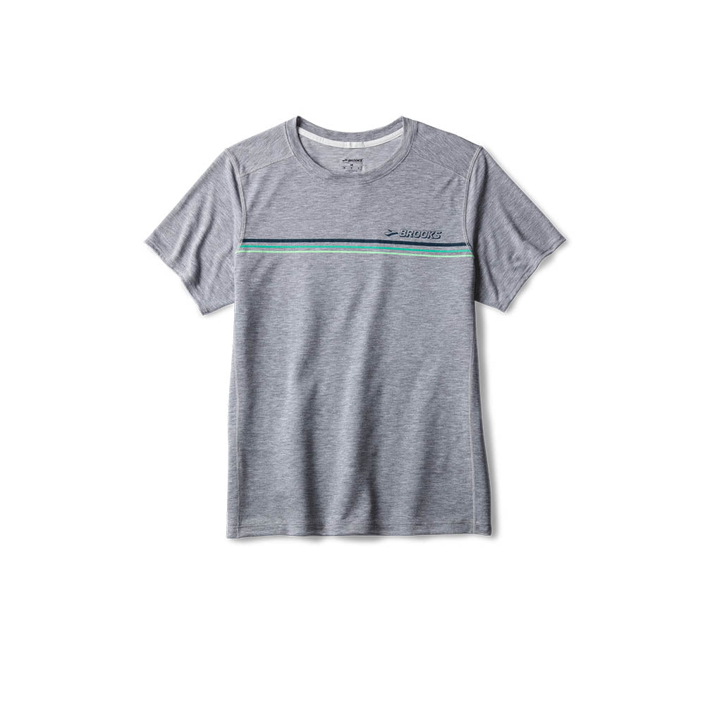 Brooks Distance Short Sleeve 3.0 men's gray running shirt with gradient chest stripe