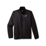 Brooks Fusion Hybrid Jacket 2.0 in black with full-zip closure and logo