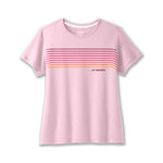 Brooks Distance women's short sleeve running shirt in quartz pink with colorful stripes