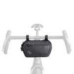 Black Syncros handlebar bag mounted on bicycle handlebars with velcro straps