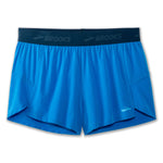 Brooks Chaser 3-inch running shorts in azure blue with navy branded waistband