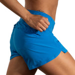 Brooks Chaser 5-inch Women's Running Shorts in Azure Blue with side pocket detail