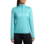 Brooks Dash 1/2 Zip 2.0 women's running pullover in heathered aqua color