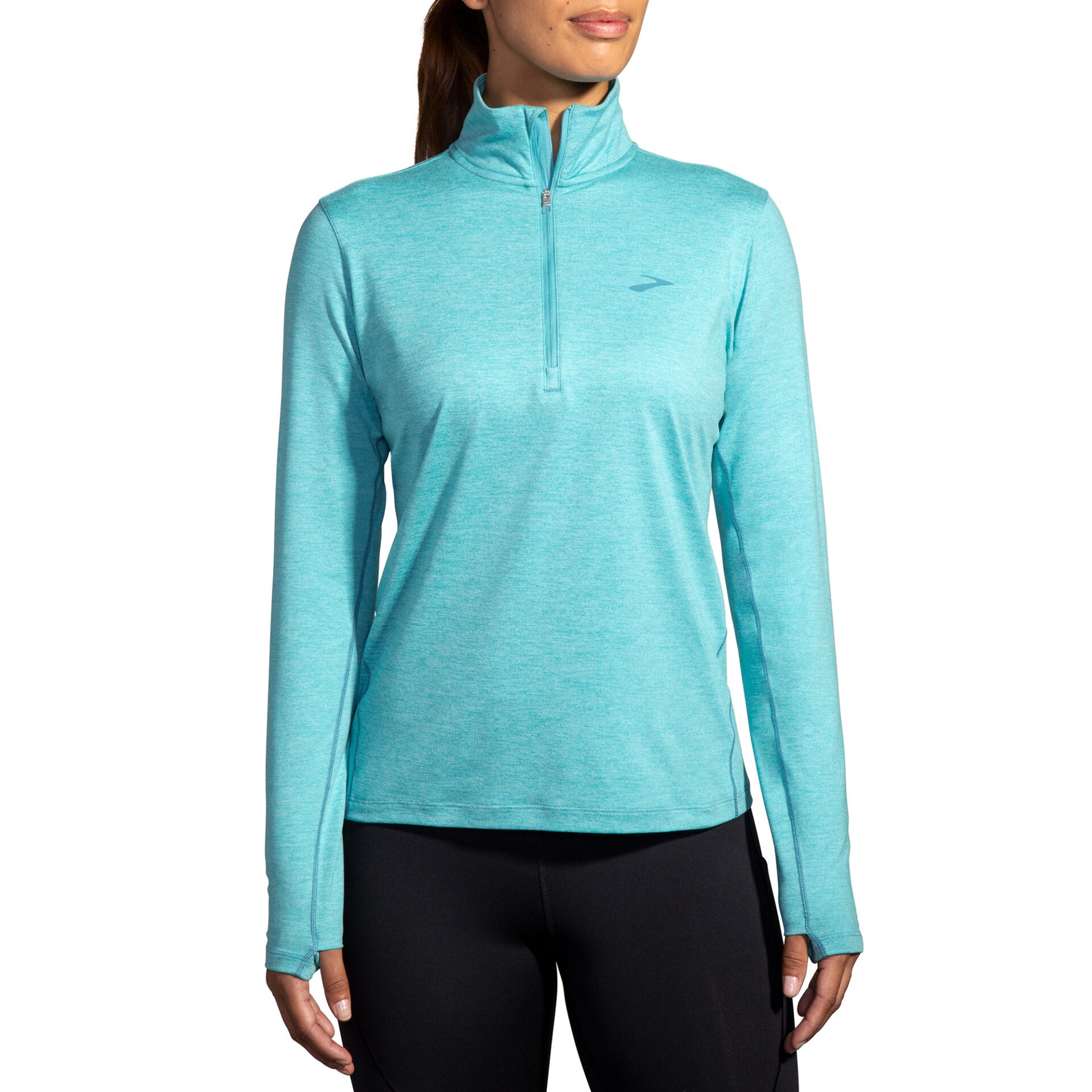 Brooks Dash 1/2 Zip 2.0 women's running pullover in heathered aqua color