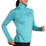 Brooks Dash 1/2 Zip 2.0 women's running pullover in heathered aqua teal color