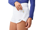 Brooks Chaser 3-inch white running shorts with pocket detail shown on model