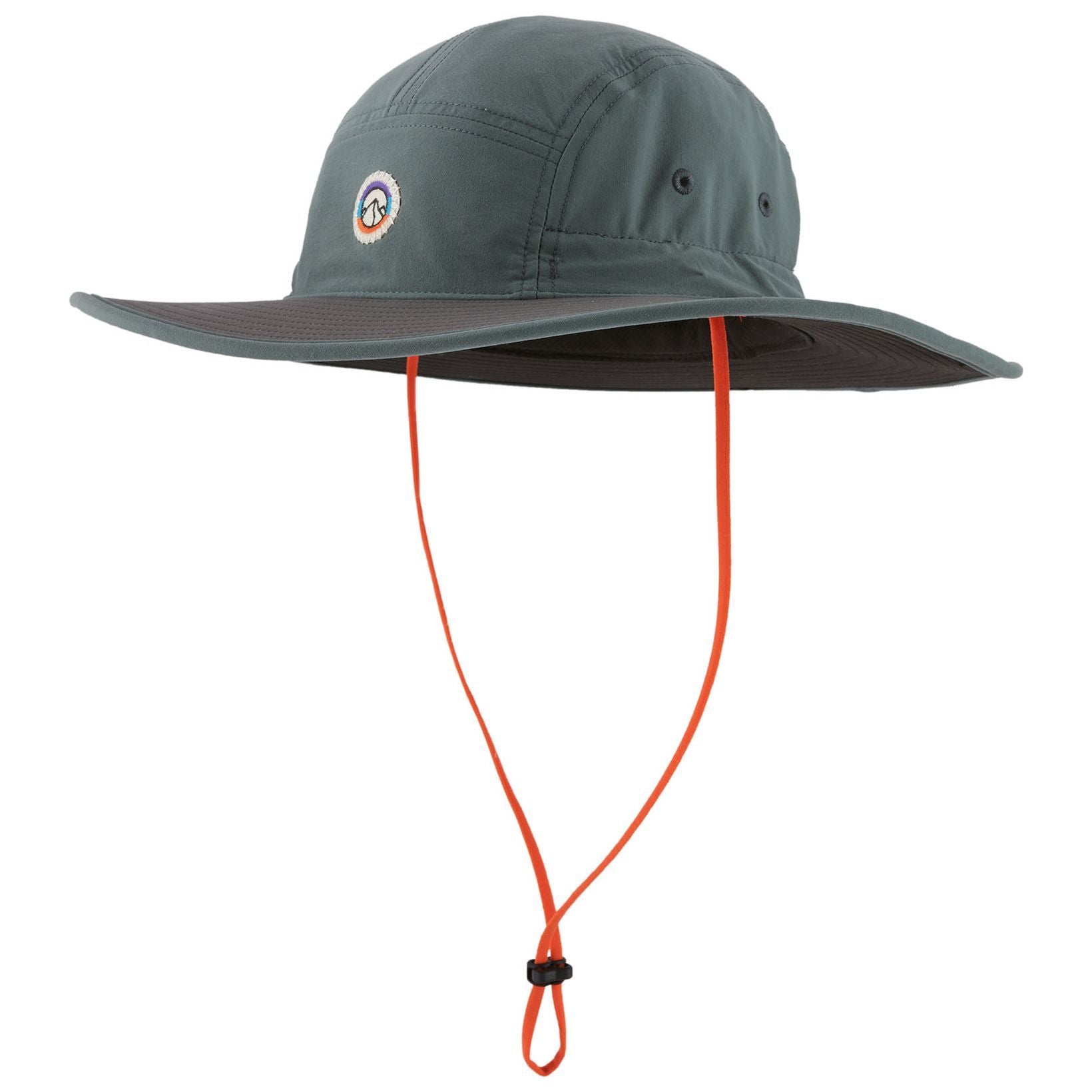 Patagonia Quandary Brimmer hat in nouveau green with orange chin strap and logo patch