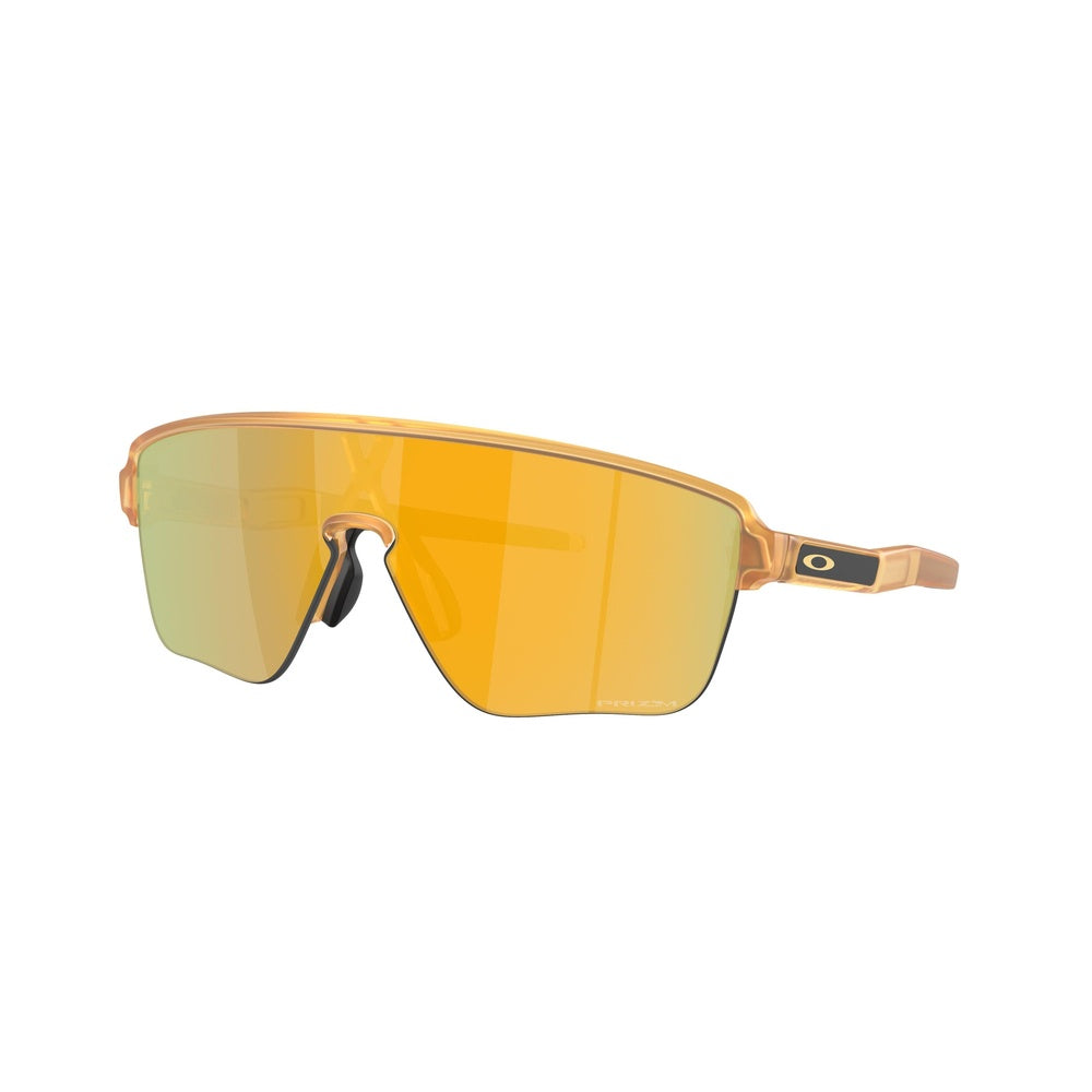 Oakley Corridor sunglasses with transparent orange frame and gold mirrored lenses