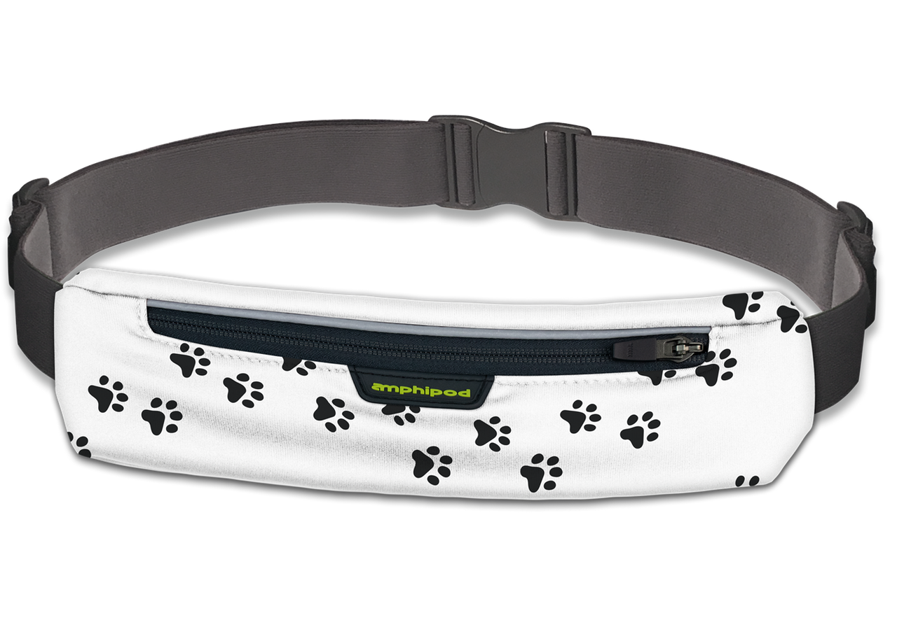 Amphipod MicroStretch Luxe Belt in white with black paw print pattern