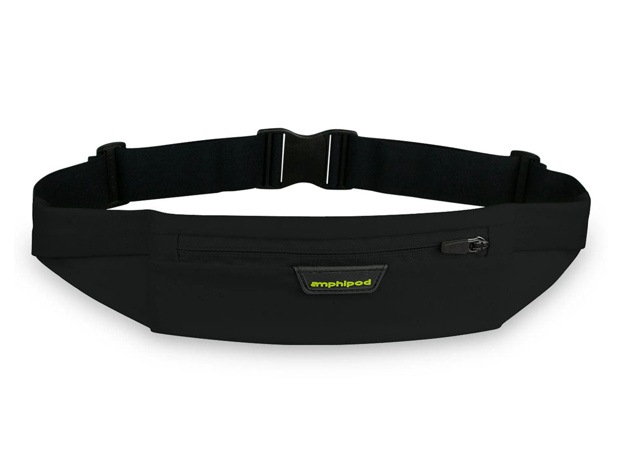 Black Amphipod MicroStretch Luxe running belt with zippered pocket and adjustable strap