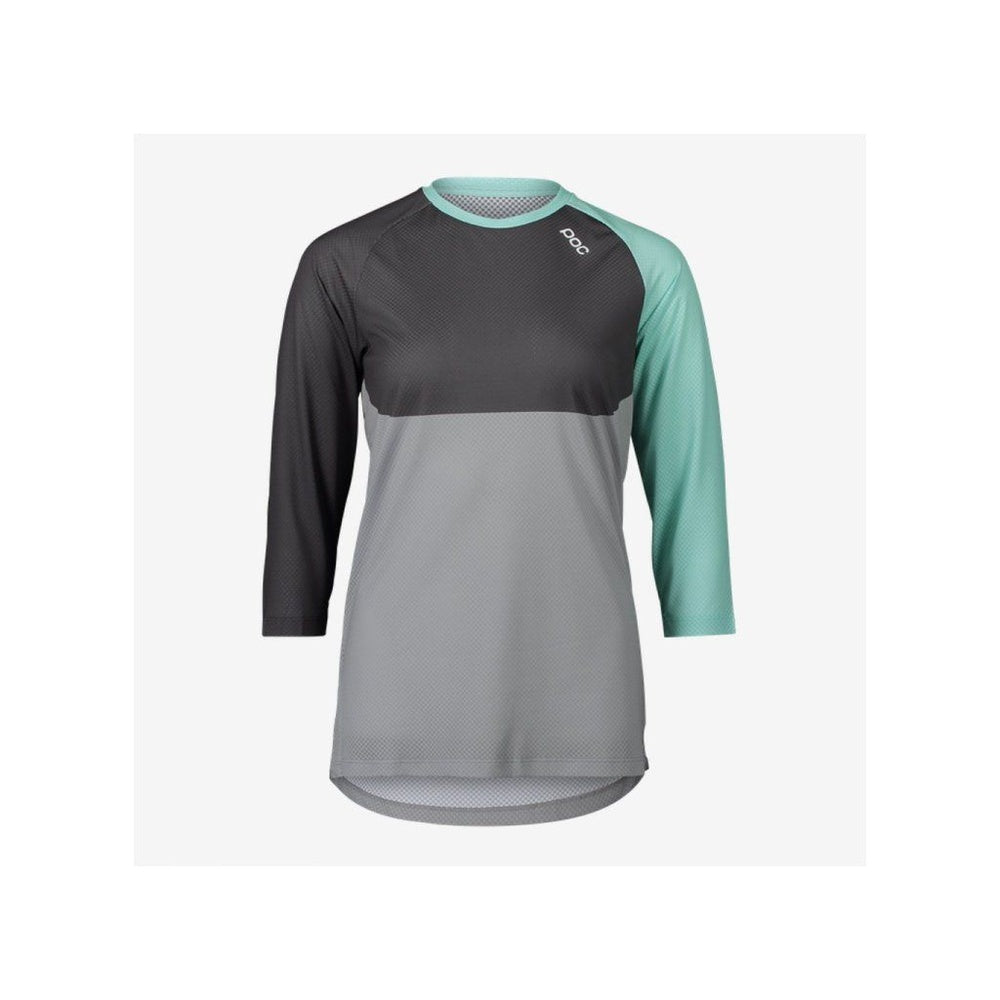 POC Pure 3/4 sleeve cycling jersey with green sleeves and grey/black colorblock design