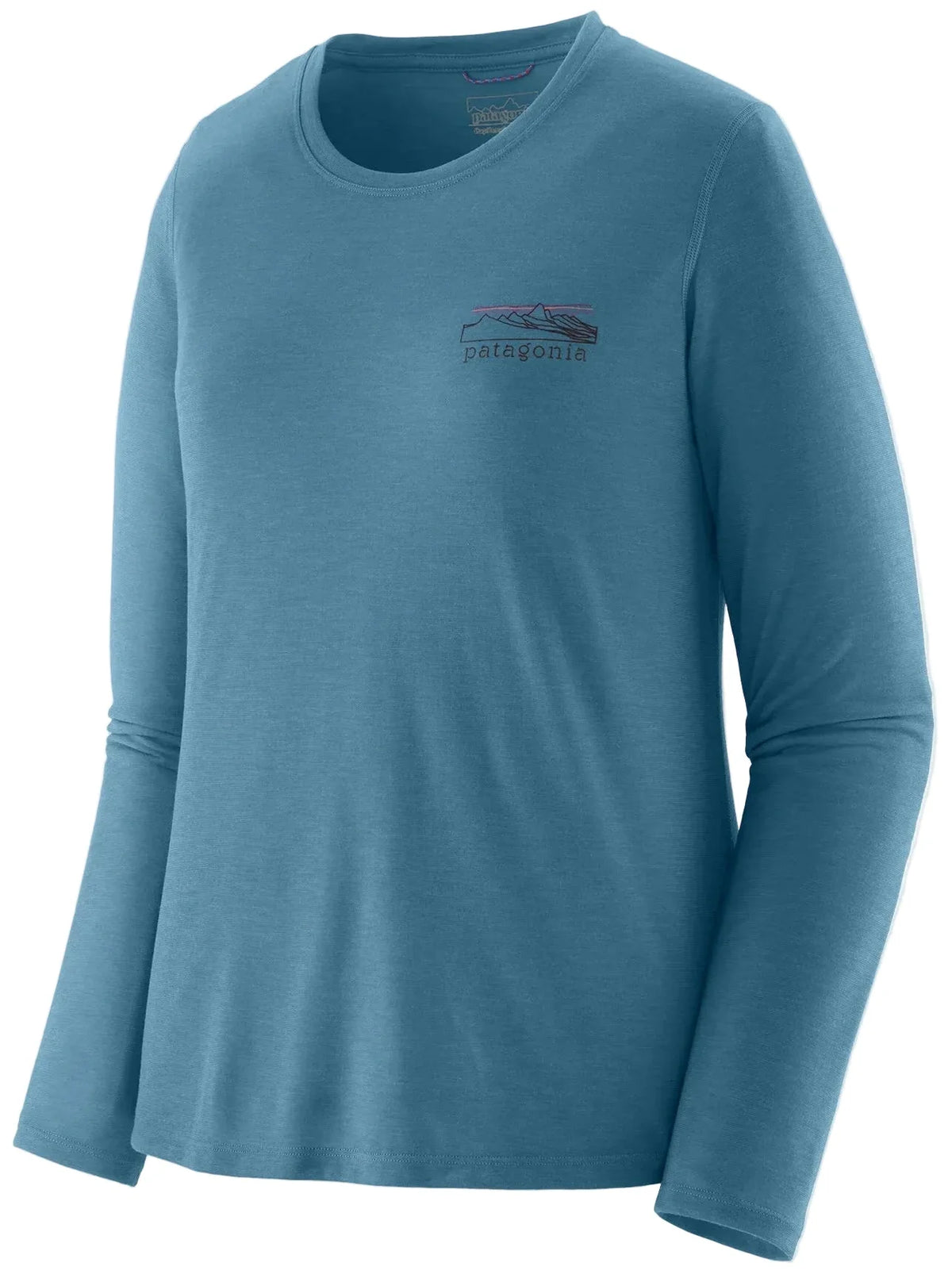 Patagonia Long-Sleeved Capilene Cool Trail Shirt in Shore Blue, front view flat lay