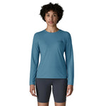 Patagonia Long-Sleeved Capilene Cool Trail Shirt in Shore Blue, front view on model