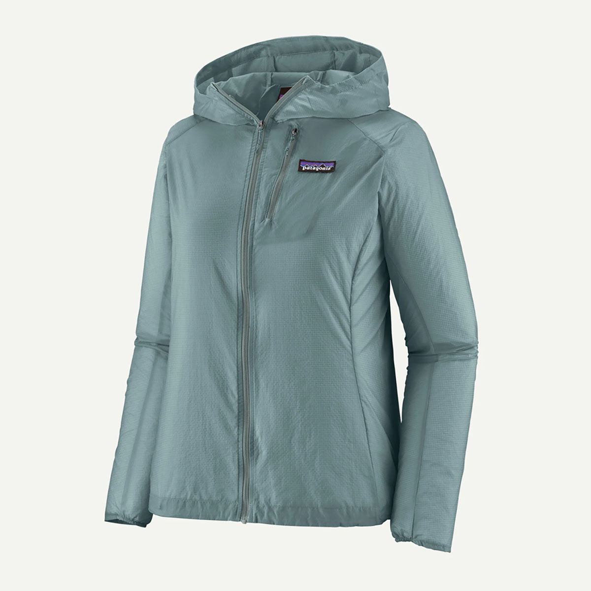 Patagonia Women's Houdini Jacket in steam blue with hood and full zip