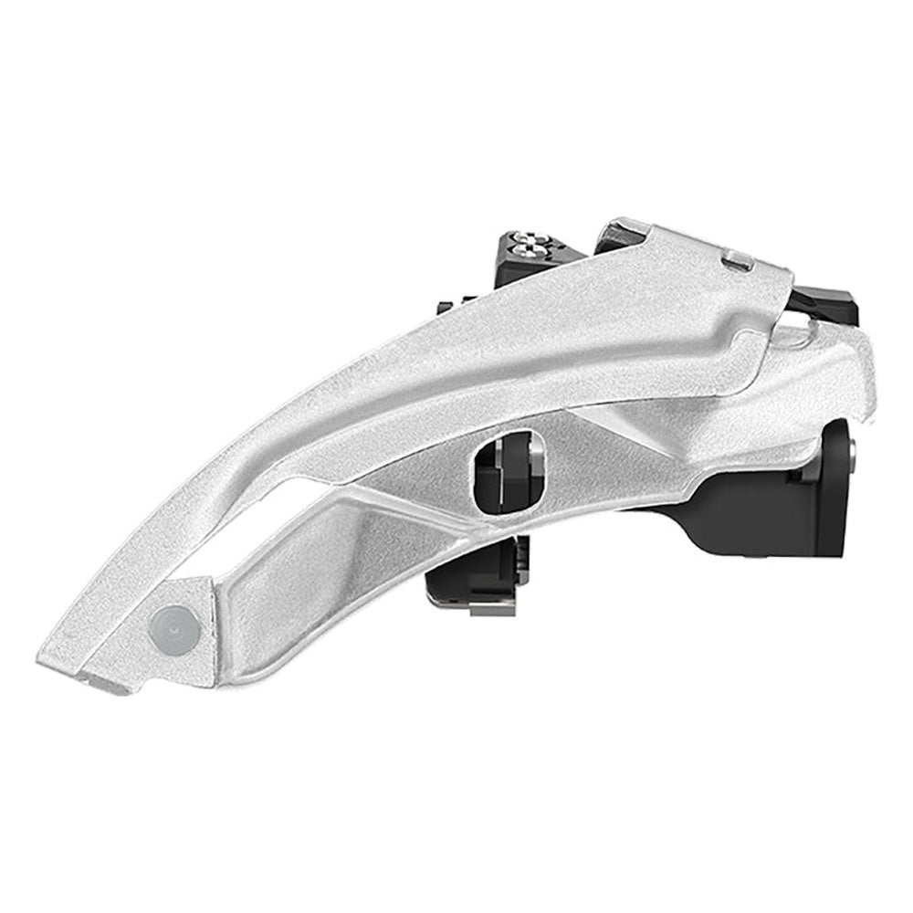 Sunrace FDM500 front derailleur in silver and black finish for mountain bikes