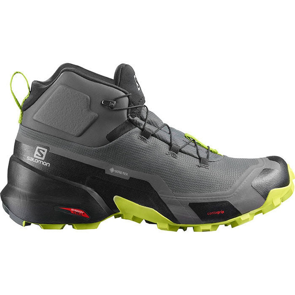 Salomon Cross Hike Mid GTX men's hiking boot in magnet gray with lime green accents