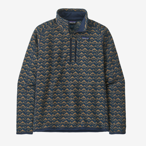 Patagonia Better Sweater 1/4-Zip Fleece in New Navy geometric mountain pattern, flat lay view