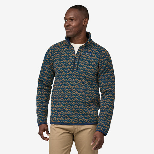 Man wearing Patagonia Better Sweater 1/4-Zip Fleece in New Navy pattern, front view