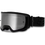 Fox Main Stray Goggle in black with mirrored silver lens, front three-quarter view