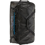 Patagonia Black Hole Wheeled Duffel 100L in black with blue zipper accents
