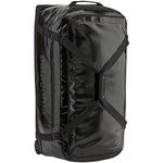 Patagonia Black Hole Wheeled Duffel 100L in black with shoulder strap and wheels