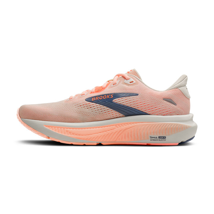 Brooks Ghost 18 women's running shoe in Star White/Cyber Peach/Grey colorway