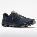 On Cloudventure running shoe in black with green sole and accents