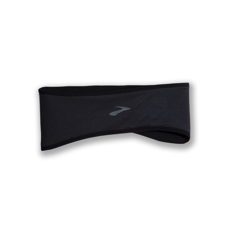 Brooks Notch Thermal Headband in black with subtle Brooks logo on clean white background