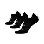 Three black Brooks no-show running socks arranged on white background