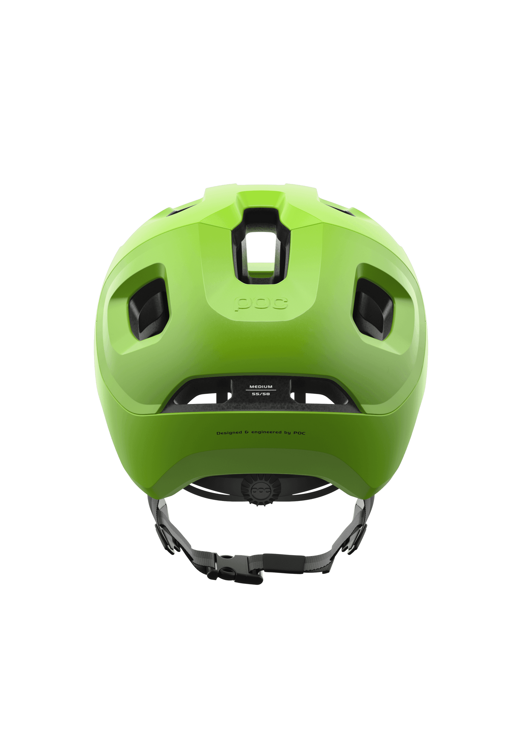 POC Axion Spin bicycle helmet in fluorescent green matte finish, rear view