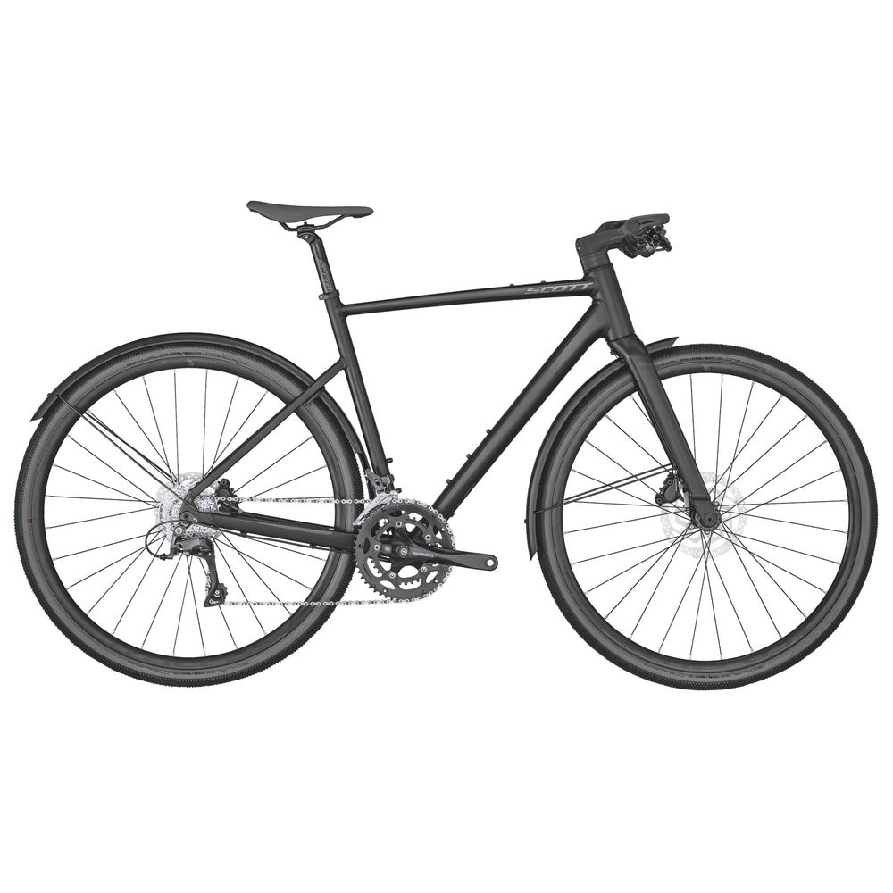 Scott Metrix 30 EQ hybrid bike in dark gray with disc brakes