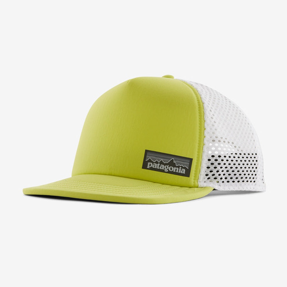 Patagonia Duckbill Trucker Hat in phosphorus green with white mesh back panel