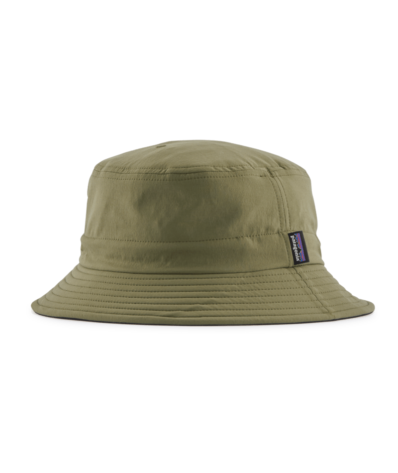 Patagonia Surf Brimmer bucket hat in olive green with purple logo label