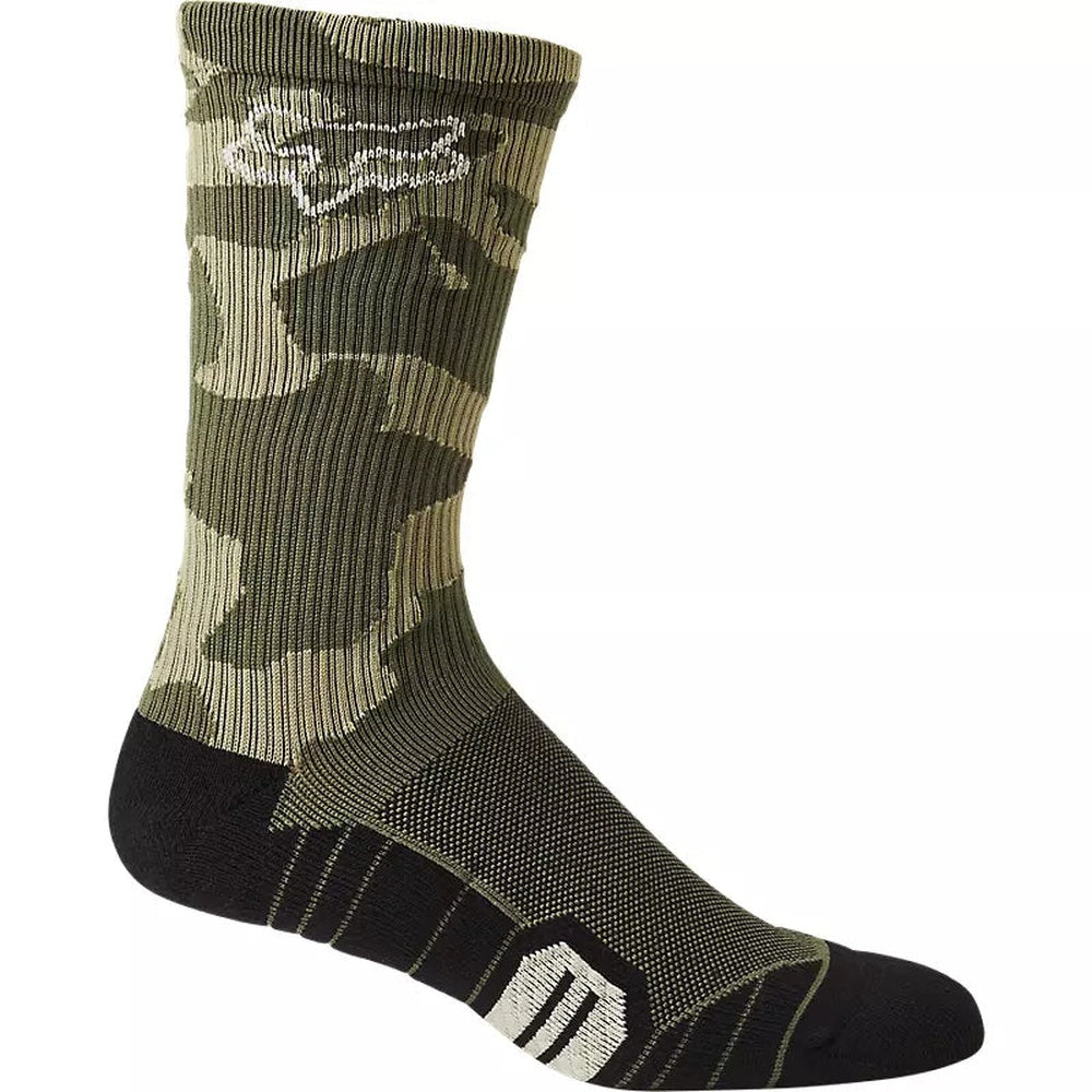 Fox Racing Ranger Cushion 8-inch socks in green camouflage pattern