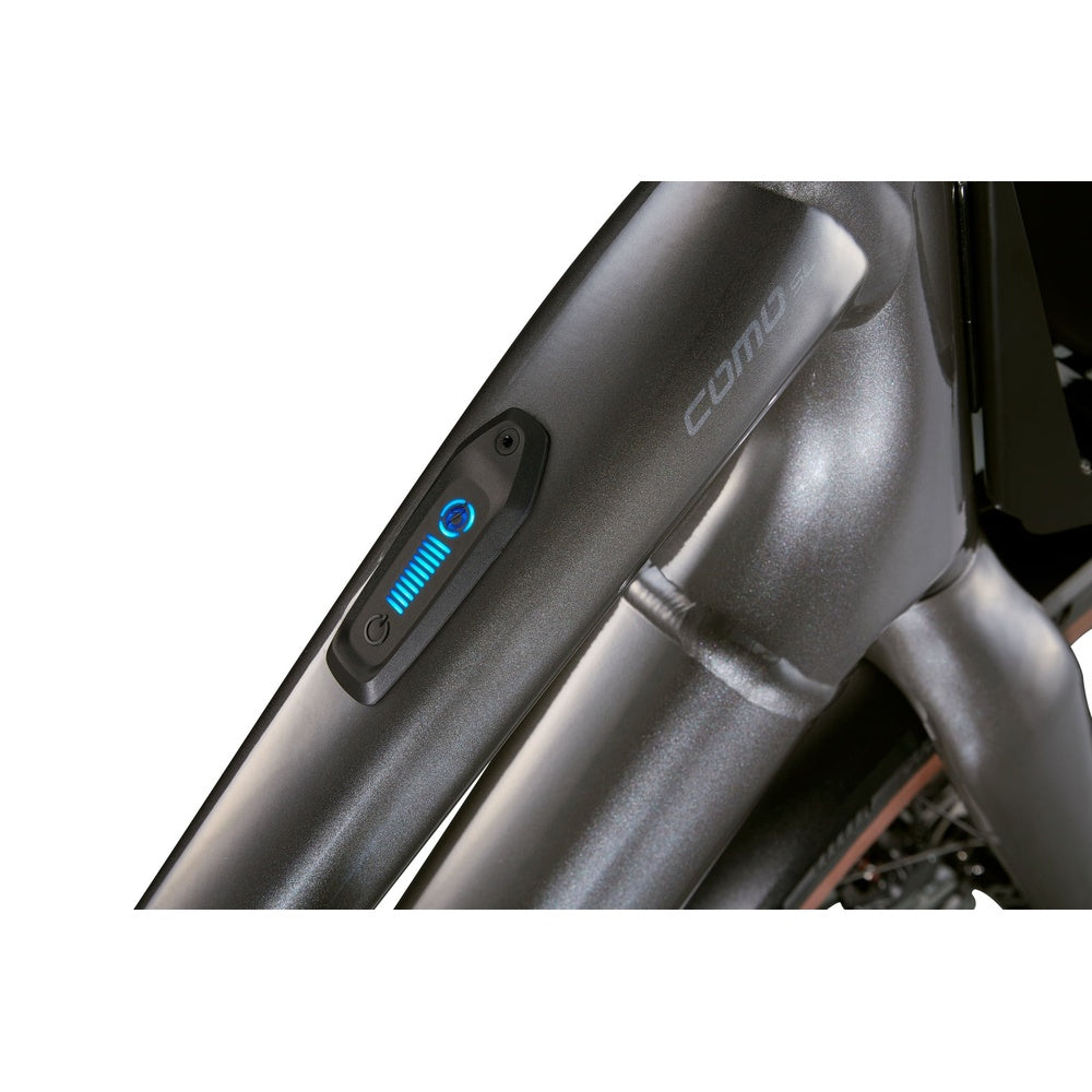Close-up of Specialized e-bike battery display showing blue power indicator lights