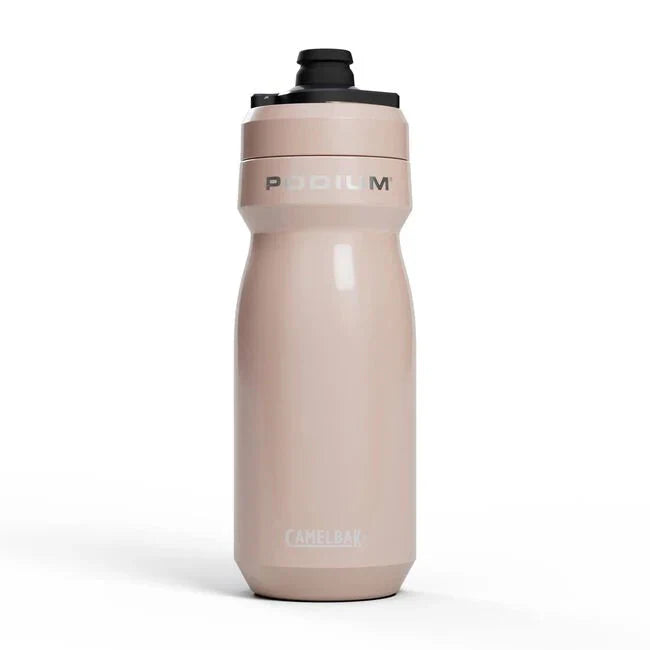 CamelBak Podium Steel 18oz bike bottle in stone beige color with black cap