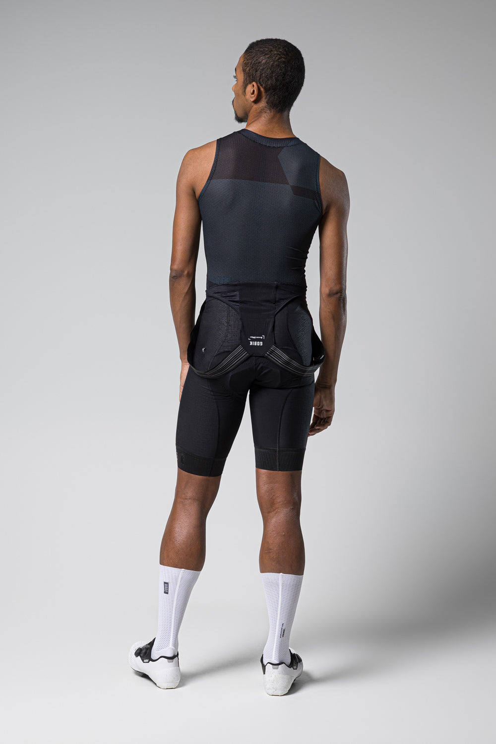 Gobik Second Skin base layer men's sleeveless cycling undershirt in moonless black color back view