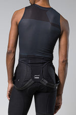 Gobik Second Skin base layer sleeveless top in Moonless black worn by cyclist