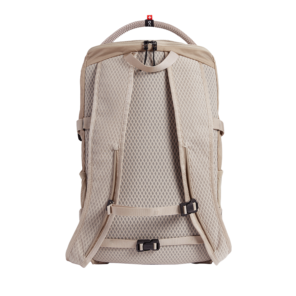 On Speed Pack 18L Lite backpack in cream, rear view showing padded straps and mesh back panel