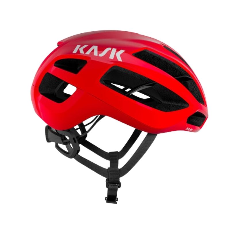 Kask Protone cycling helmet in red with black ventilation openings and adjustment system