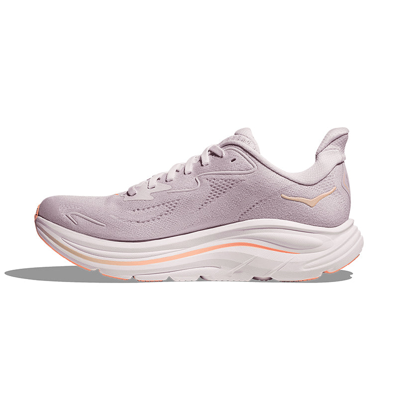Hoka Clifton 10 women's running shoe in lilac cream with tangerine accents