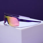 Goodr Tentacle Tag Champion sunglasses with purple frame and gradient mirrored lenses