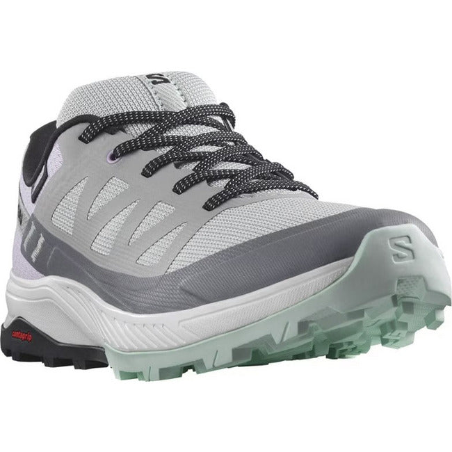 Salomon Outrise Clima hiking shoe in quarry gray with mint green sole