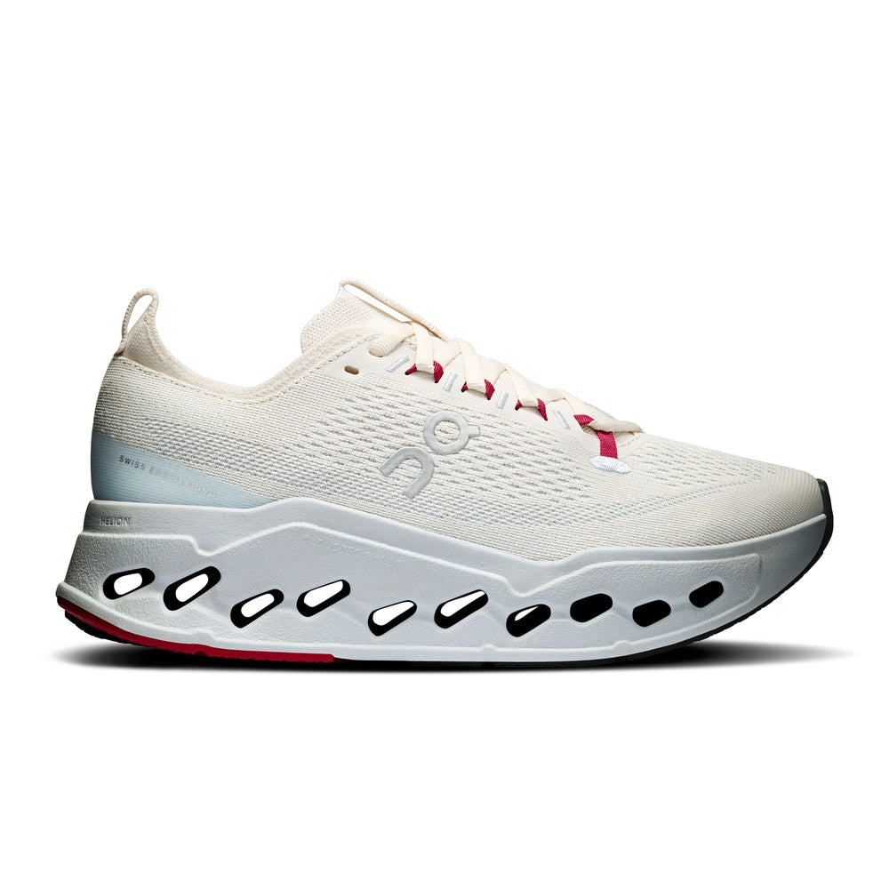 On Cloudsurfer Max women's running shoe in ivory with distinctive cloud sole technology
