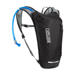 CamelBak Rogue hydration backpack in black with blue drinking tube on white background